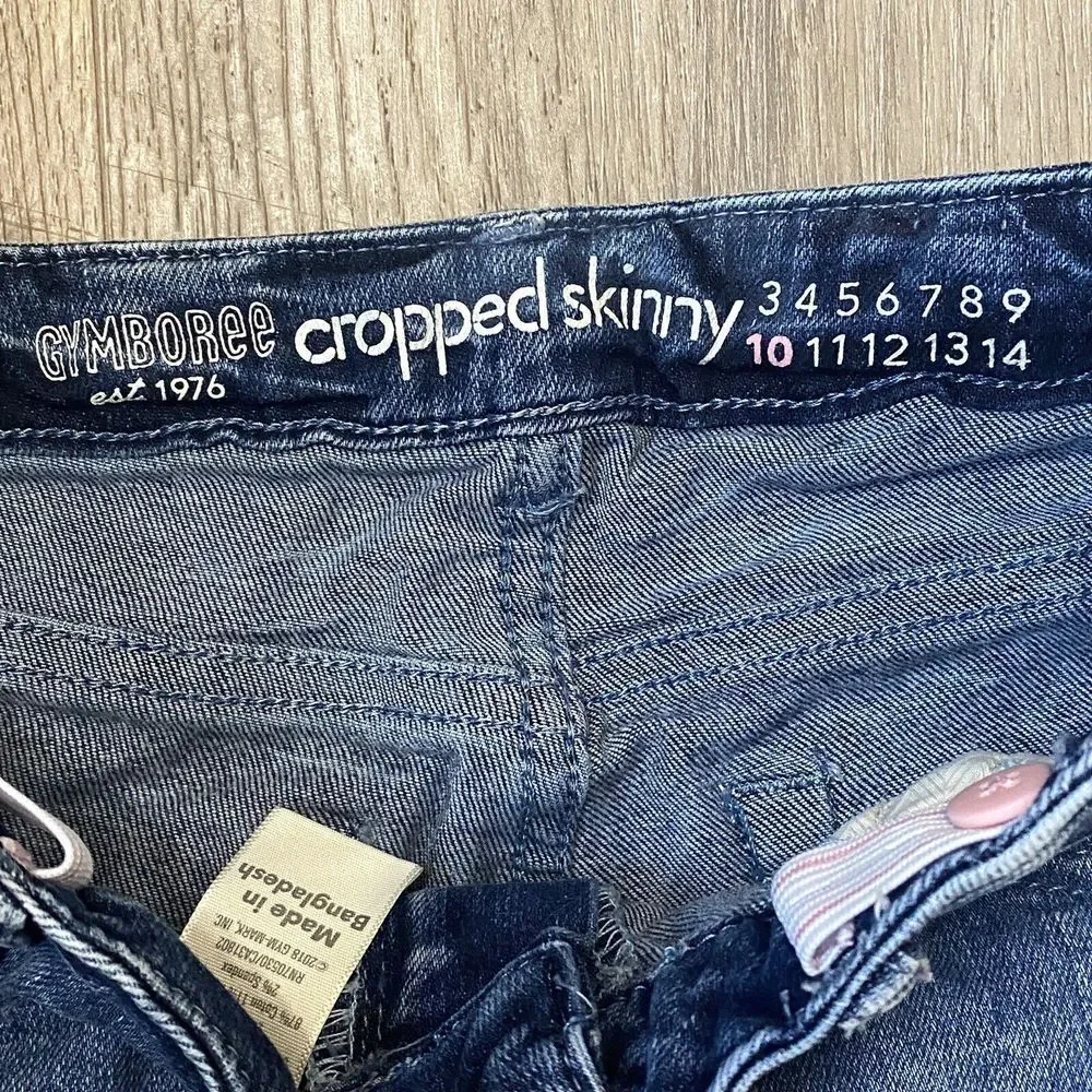 Gymboree Cropped Skinny Adjustable Waist Two-Tone Wash Blue Jeans Kids Girls‎ 10